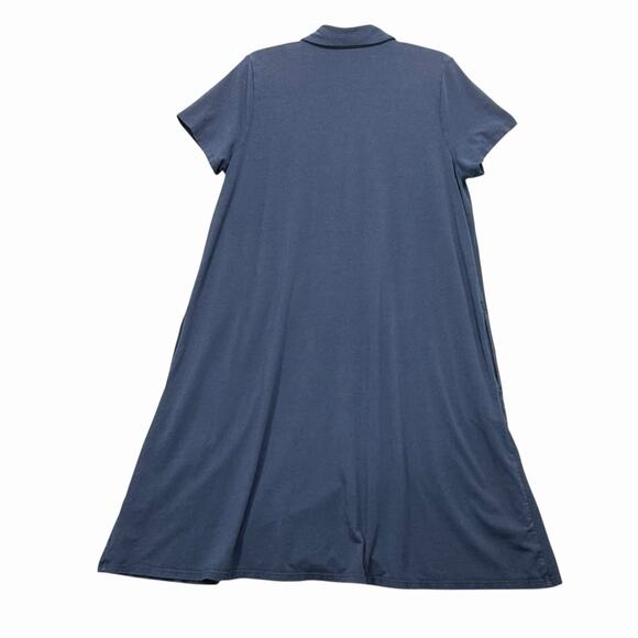 J Jill Shirt Dress Sz M Navy Blue Button Front A-Line Short Sleeve Pima Cotton - Picture 8 of 9